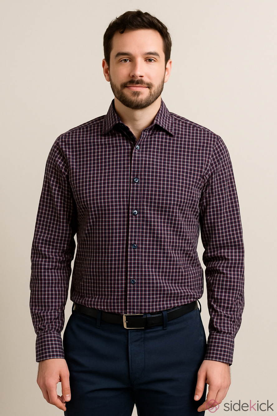 Daniel Hechter Plaid Long Sleeve Modern Fit Shirt No Iron Size M NWT